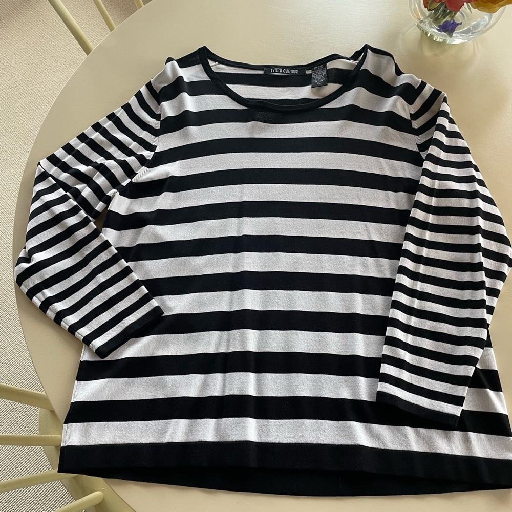 Evelyn & Arthur Rayon and Nylon black and white striped shirt-XL